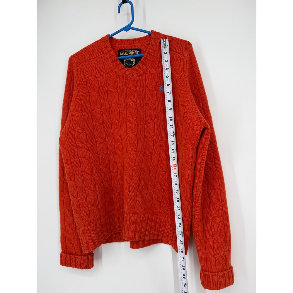 VTG Abercrombie & Fitch Men Orange Shetland Wool Cashmere Knit V-Neck Sweater M - Picture 11 of 11